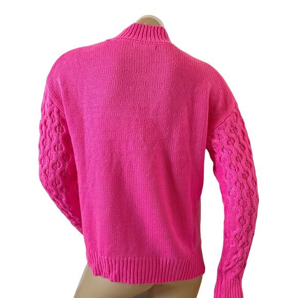 TRIBEKKA 44 Womens Size Small Hot Neon Pink Mock Turtleneck Pullover Sweater - Picture 4 of 7
